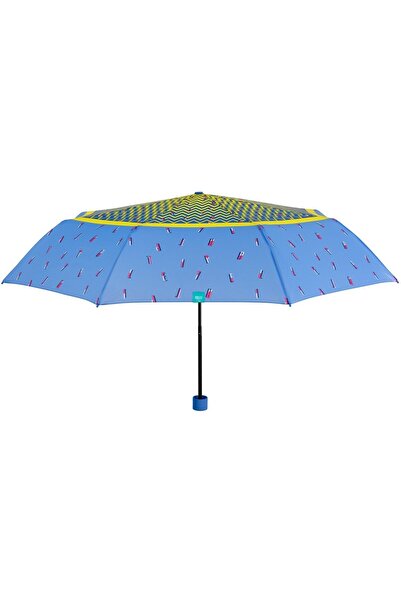 Perletti Umbrela mini Perletti, femei, pentru soare sau ploaie, rezistenta, cu imprimeu litere, Albastru