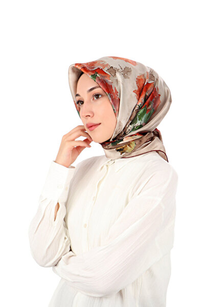 Bursa İpek Bordo Kamelya Desen Sura İpek Eşarp