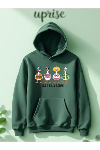 Ördek Baskılı Pamuklu 3 İplik Oversize Sweatshirt