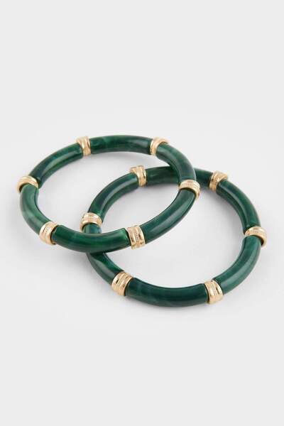 DeFacto Women's 2-Piece Green Stone Bracelet F6755Axns