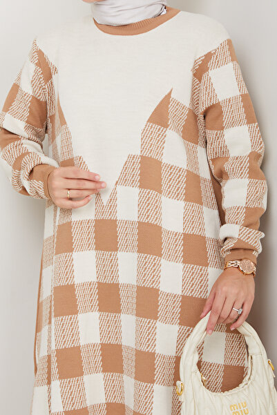 Kirazgym Σετ πλεκτό από ατσάλι με καρό σχέδιο Άνετο γυναικείο τούνικ και παντελόνι πλεκτό