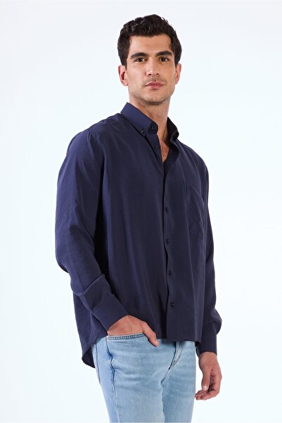 Dufy Lacivert Modal Düz Renk Regular Fit Erkek Gömlek