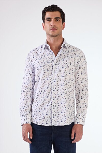 Dufy Men's Slim Fit Long Sleeve Blue Shirt