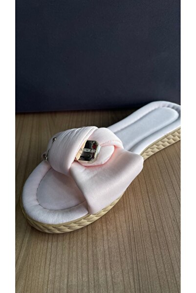 BLACK Pink Teddy Bear Detailed House Slippers