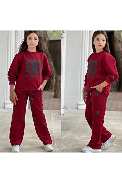 muzur kids Girl's Full Lycra Print Detailed Bottom and Top Seasonal Tracksuit Set