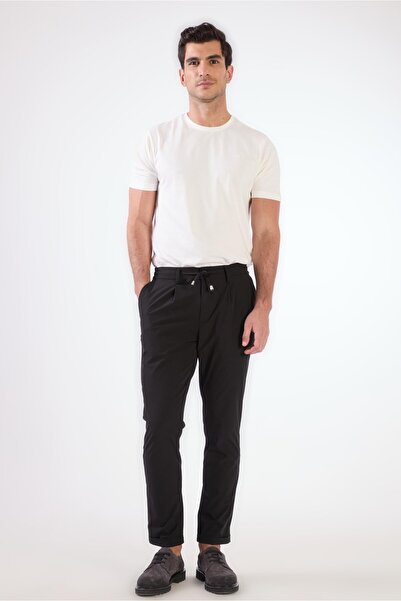 Dufy Siyah Bağcıklı Slim Fit Jogger Erkek Pantolon