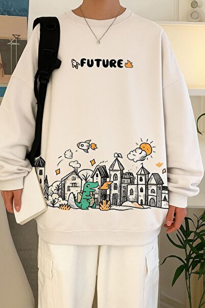 DM DOLCE MORE سترة رياضية يونيسكس مطبوعة بتصميم مستقبلي من القطن الممشط بثلاث...