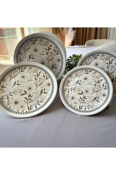 Yiğit Seramik Züccaciye Floral 6 Serving Plates + 6 Cake Plates Presentation Plates