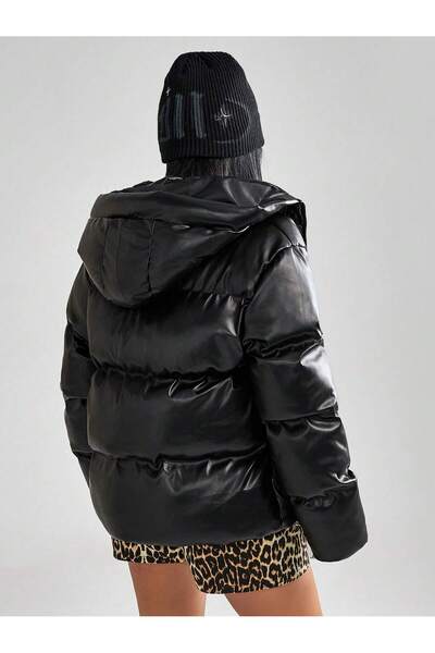 Rowsmen Black Hooded Waterproof Inflatable Leather Coat