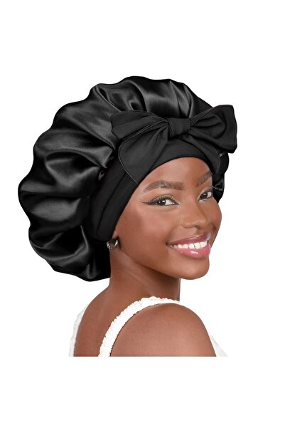 Elindor Bonetă dublă din satin pentru protecția părului, bandă reglabilă, neagră