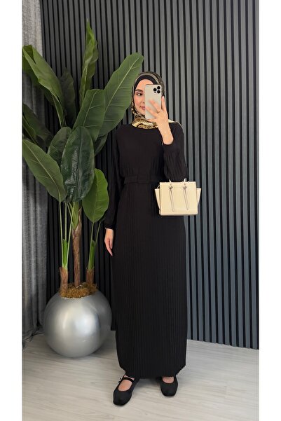 altay boncuk Sandy Pliseli Kemerli Elbise