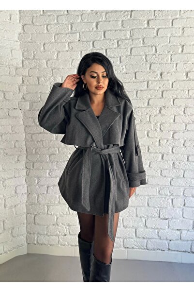 moneta boutique Γυναικείο κοντό παλτό με ζώνη oversize