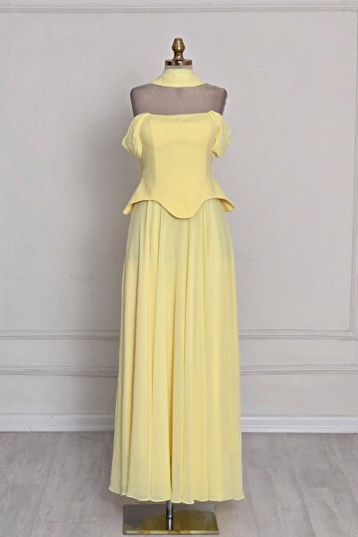 Yonca Moda Evi Sarı Korseli Şifon Etekli Abiye 9819