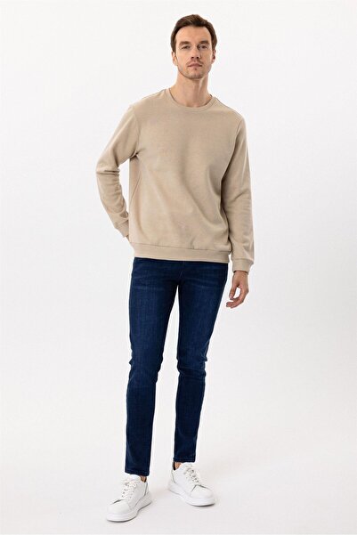 SÜVARİ Oversize Mold Beige O-Neck 3 Thread Soft Textured Sweat