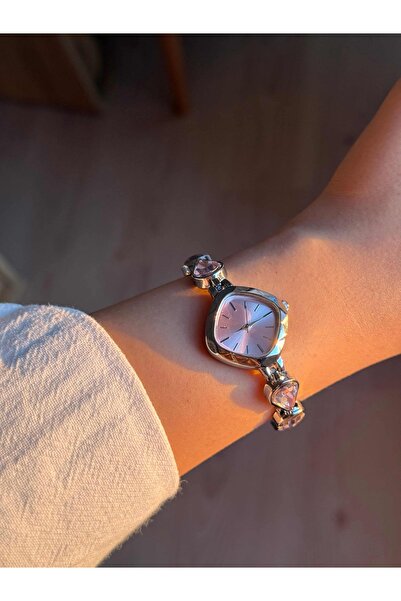 Vola Collection Pink Drop Stone Cord Silver Color Steel Women's Wristwatch -53