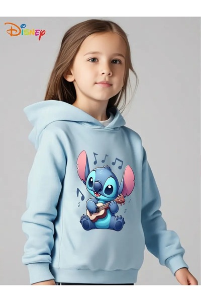 oneagılyazı Kışlık Kapüşonlu Sweatshirt, Çocuk Stitch Müzik Baskılı
