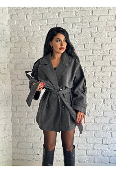 moneta boutique Γυναικείο κοντό παλτό με ζώνη oversize