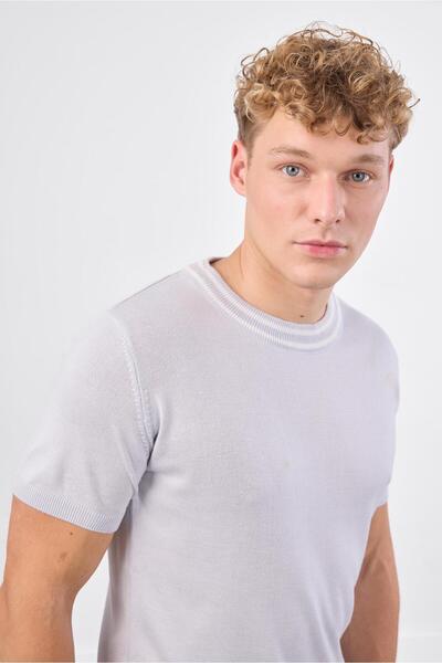 Dufy Light grey crew neck solid color short sleeve slim fit knit t-shirt