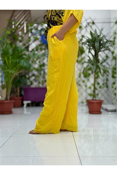 Punta Otantik Vl3015 High Waist Basic Voile Trousers Yellow
