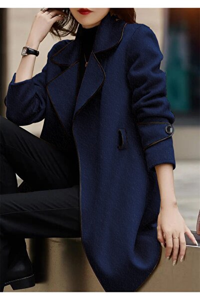 Barbora Özel Tasarım Kaşe Kadın Şık Yaka Kaban ve Kemer