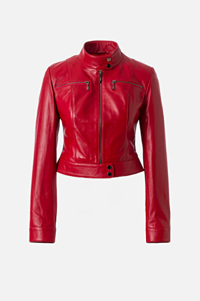 Dericlub Kelly Women's Real Leather Coat Red