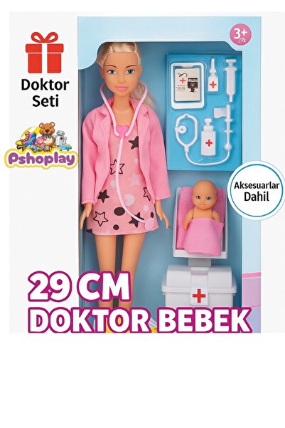 Pshoplay Aksesuarlı Doktor Bebek 29 cm – Oyuncak Manken Bebek Seti