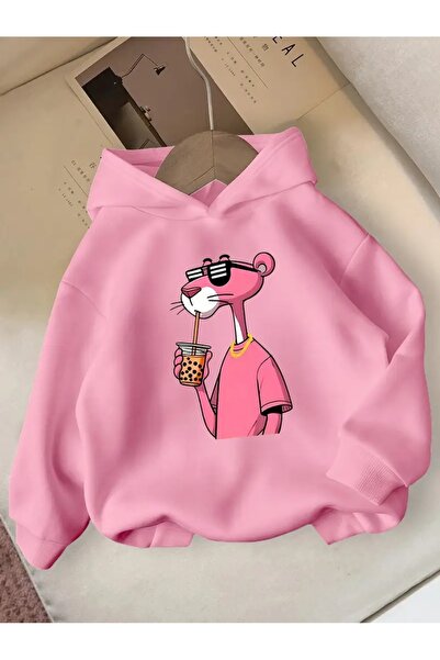 oneagılyazı Φούτερ χειμώνα με κουκούλα , Παιδικό ροζ πάντερ με τύπωμα