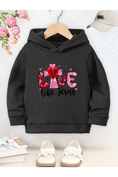 oneagılyazı Iarna cu glugă Swea tricou , Copii iubesc ca Isus cu imprimeu