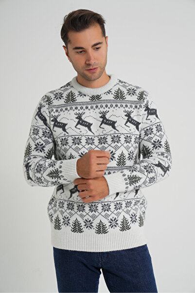 Trist Star Trist Star Men's Bone Necklace Jacquard Deer Wool Christmas Sweater Trist-5360