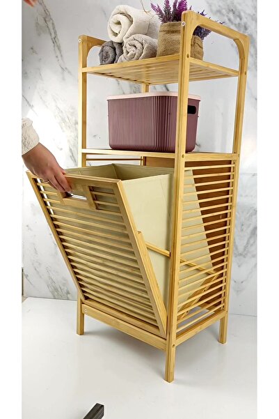 Duffa Bambu Çamaşır Sepeti Ve Banyo Raflı Düzenleyici Banyo Dolabı Büyük Boy Kumaş Sepet