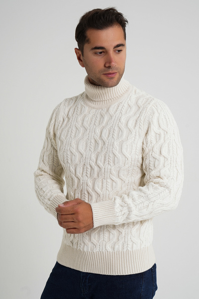 Trist Star Men's Bone Fishman Hair Braided Wool Sweater Trist-5354