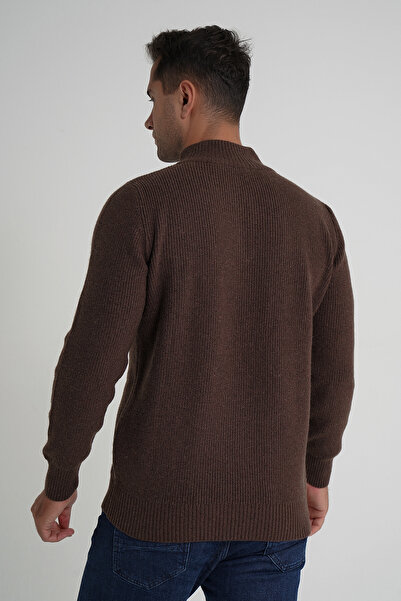 Trist Star Мъжки пуловер от вълна с къс цип и яка на висока стойка TRIST-5358