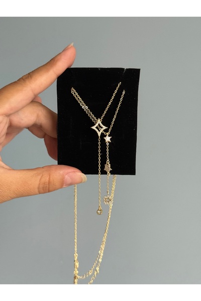 DGK COLLECTİON 2’li set 14k gold renk rodyum kaplamalı tasarım kolye.