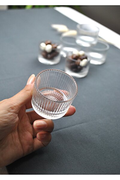 Qualitev 6 Pieces Striped Mini Glass Sauce Bowls, Coffee Side Bowls for Turkish Delicacies, Jam Bowls, Serving Bowls, Decorative Plates