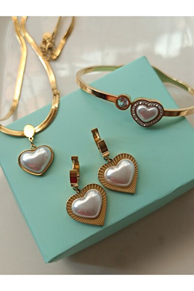 Kudi طقم أقراط على شكل قلب من الفولاذ المطلي بالفولاذ وقلادة من الفولاذ