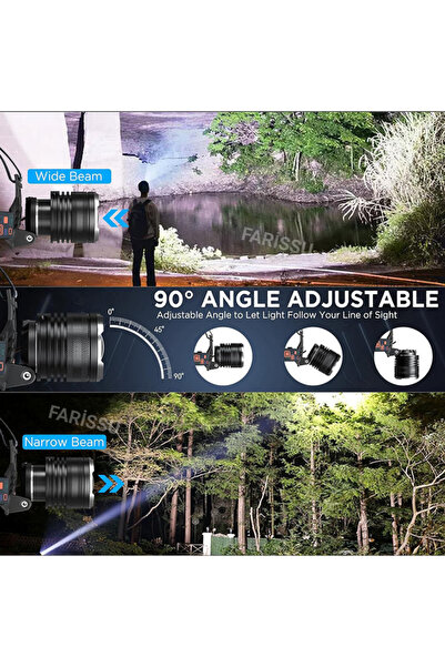 farissu SMALL SUN 50W 1500 Lümen 1 KM Menzilli USB Şarjlı, Zoom Özellikli Kafa Feneri
