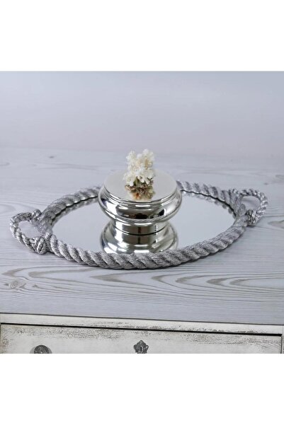 Magic Home Selim Dekor Rope Mirrored Tray Silver