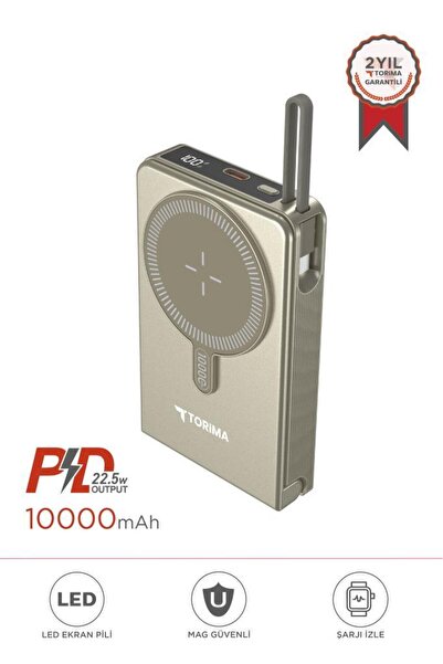 Torima TRM-1019 Gold 10000 mAh MagSafe (Kablosuz) Type-C 22,5 W Hızlı Şarj Powerbank