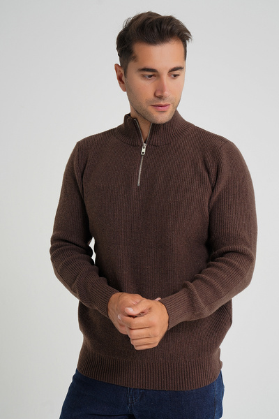 Trist Star Мъжки пуловер от вълна с къс цип и яка на висока стойка TRIST-5358