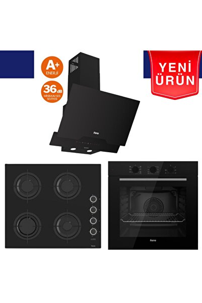 Ferre Yeni Seri FlowArt Siyah Cam Ankastre Set ( QBL62CS + CS205-FA + D086 )