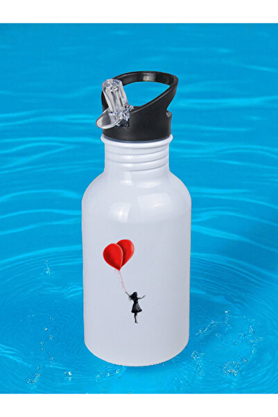 lili hediyelik Balloons and Girl Printed Water Bottle 600 ml - Girl's Water Bottle, Girl's Water Bottles