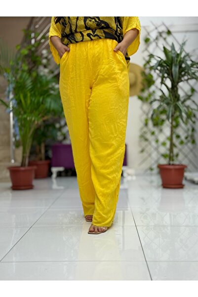 Punta Otantik Vl3015 High Waist Basic Voile Trousers Yellow
