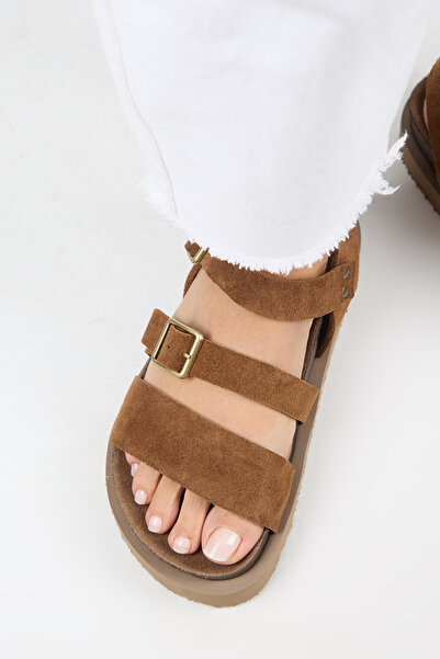 Manijero Sara Genuine Leather Mink High Sole Sandals Slippers