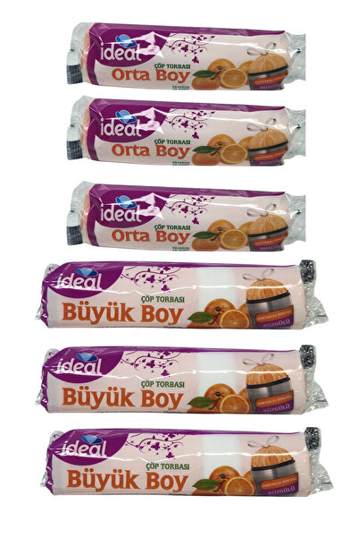 İdeal كيس قمامة برباط برتقالي متوسط الحجم × 3 قطع + كبير الحجم × 3 قطع