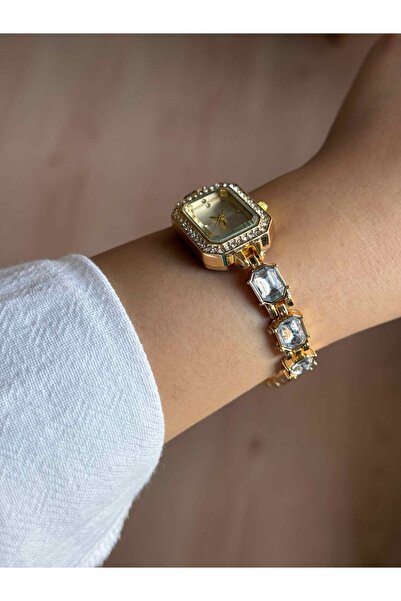 Vola Collection Octagonal Cut White Stone Gold Women's Wristwatch -56