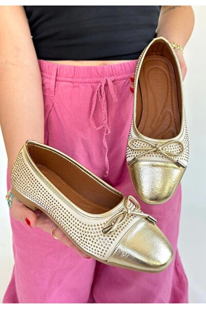 KAZAX Etya Gold Skin Ballerina Shoes