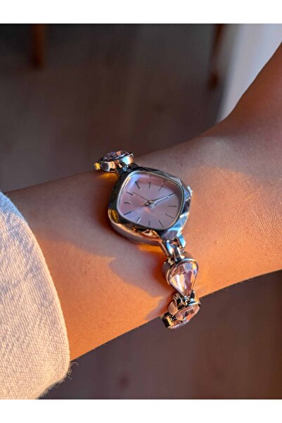 Vola Collection Pink Drop Stone Cord Silver Color Steel Women's Wristwatch -53