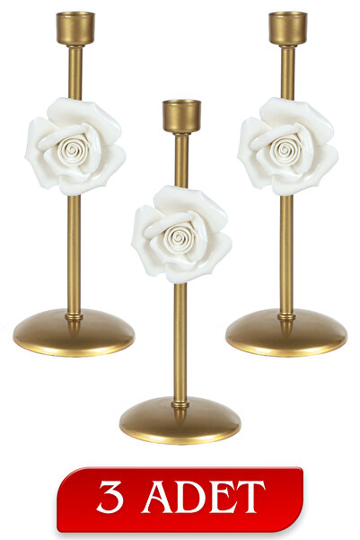 Begüsa 3 Adet Baron Mumluk Eskitme Porselen Çiçekli No:05