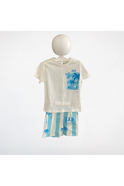 NOBLEKIDS Children's Summer Set – Palm Tree Patterned Blue & White