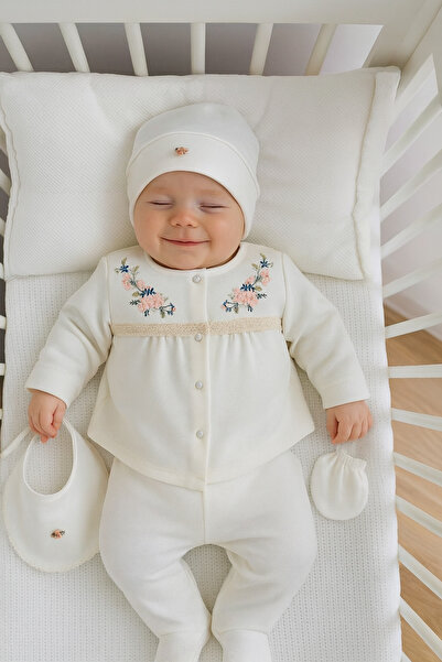 BYS BABY FASHION طقم خروج من المستشفى فاخر لحديثي الولادة مكون من 5 قطع مطرز ...